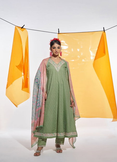 TEW Pastel Green Colour Cotton Digital Print With Embroidery And Khatli Work Kurti With Bottom Dupatta Best Wholesale Shop In Surat